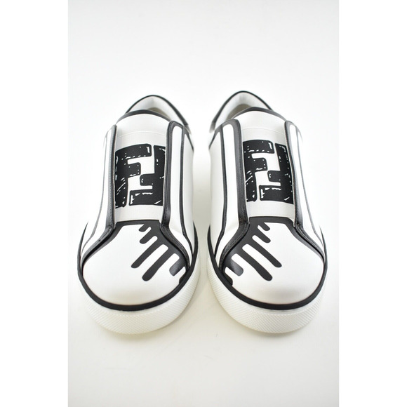Fendi Joshua Vides Black White Leather Logo Low Top Slip On Trainer Sneaker 37 - Picture 6 of 11